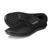 Load image into Gallery viewer, Neron model shoes by leguano in sleek black with adjustable buckle and barefoot design.